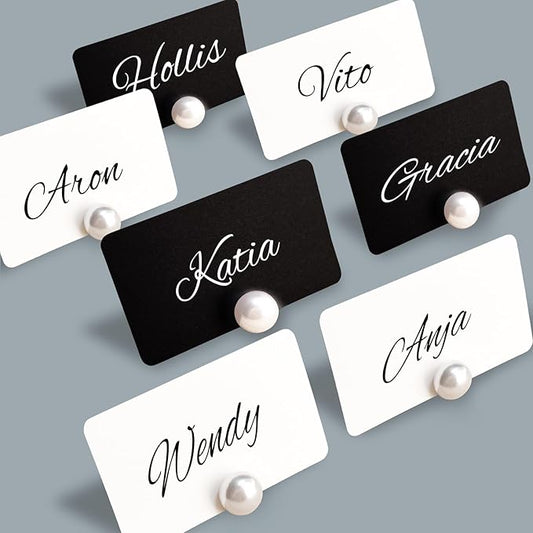 20 Pack Decorative Pearl Place Card Holders Bulk Name Card Stands Set Photo Holders for Wedding, Table Setting, Buffet Food Labels Business Card, Name Tag (20pcs)