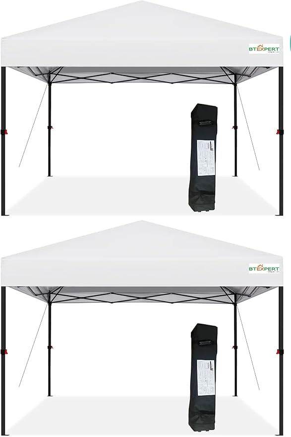 BTExpert 10x10 Set of 2, One Push Instant Canopy Pop Up Tent Easy 1-Touch Portable Folding Shelter Outdoor Gazebo Shade w/Adjustable Height Carrying Wheeled Bag Party Event Picnic Easy Setup
