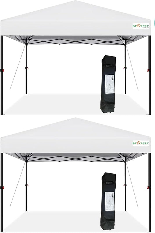 BTExpert 10x10 Set of 2, One Push Instant Canopy Pop Up Tent Easy 1-Touch Portable Folding Shelter Outdoor Gazebo Shade w/Adjustable Height Carrying Wheeled Bag Party Event Picnic Easy Setup