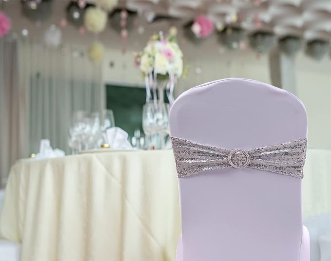 Sequin Silver Chair Sashes 50 Pack Glitter Silver Chair Bows Bands with Buckle for Wedding Birthday Party Bridal Shower Anniversary Engagement Christmas Events Decorations - Image 7