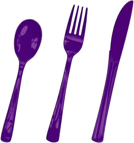 HEIPINIUYE 75 Pack Purple Plastic Cutlery Heavy Duty Purple Plastic Knives Forks and Spoons Disposable Silverware Set for 25 Guest Camping Birthday Baby Shower Party Cutlery Set