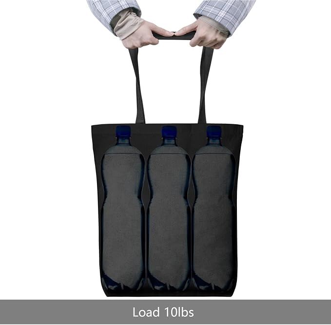 TOPDesign 6-Pack Cotton Tote Bags with 4" Gusset, 15"x16"x4" Economical Lightweight Reusable Grocery Shopping Cloth Bags, Bulk Blank Plain Totes for DIY, Vinyl, Sublimation, Gift (Black) - Image 2