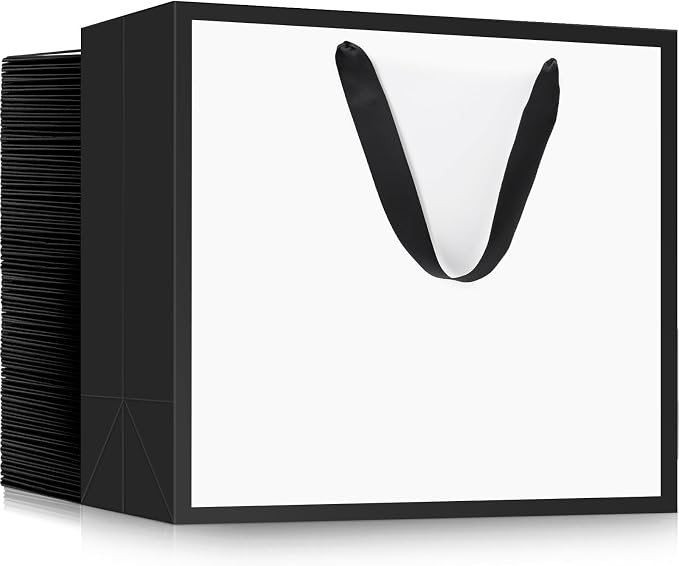 EUSOAR Paper Bags with Handles, 50pcs 10.6"x3.1"x8.3" Wrap Bags with Handles Bulk, Merchandise Business Craft Grocery Retail Wrapping Bags, Wedding Birthday Thank You Gift Treat Party Favor Bags by EUSOAR