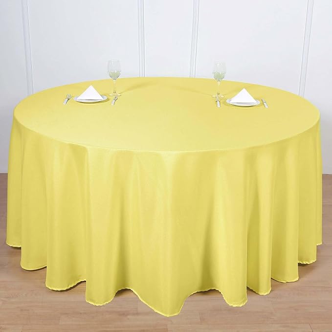 Tableclothsfactory 10PCS | 120" Yellow Polyester Round Tablecloth for Party & Decorations - Image 2