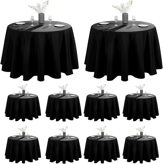 VidaFete 10 Pack 70inch Round Black Tablecloth for 20"-58" Tables | Polyester Table Cloth, Stain and Wrinkle Resistant Table Cover for Dining Kitchen Party Wedding Banquet Buffet Decoration by VidaFete