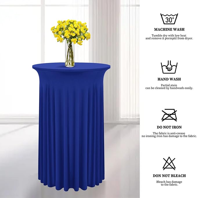 6 Packs Royal Blue Round Cocktail Table Skirt 32"x 43" | Spandex Stretch Cocktail Tablecloth with Wavy Drapes, Fitted High Top Table Covers for Wedding Bar Party Birthday - Image 8