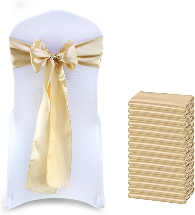 VDS Satin Chair Sashes Chair Cover Back Tie Sateen Bows Ribbon for Wedding Birthday Graduation Engagement Ceremony Event Party Banquet Venue Hotel All Dining Chair Decoration (25PC) (Champagne) by VDS