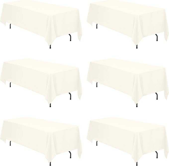 BRILLMAX 6 Pack Ivory Tablecloths 70x120 Inch for 6-8ft Rectangle Tables | 150 GSM Polyester Fabric, Universal Fit, Water, Stain & Wrinkle Resistant Cloth Cover for Wedding Reception Banquet Party by BRILLMAX