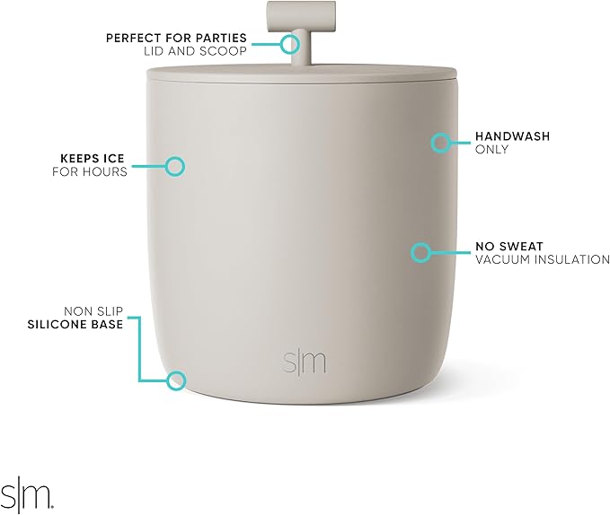 Simple Modern Vacuum Insulated Ice Bucket with Lid and Scoop | for Cocktail, Champagne, Wine, Beer, & Hosting | Stainless Steel 100oz Capacity for Large Parties | Rocks Collection | Almond Birch
