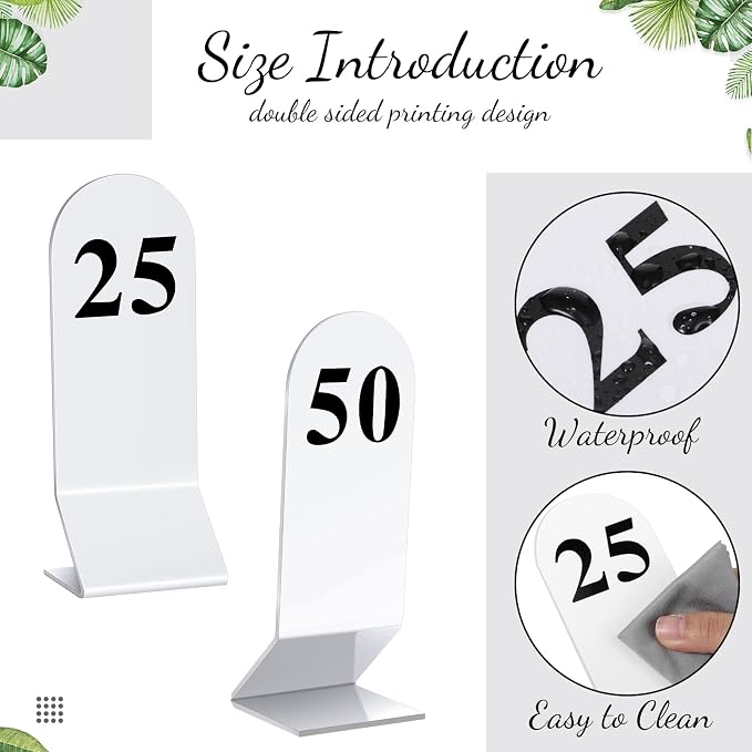 Remerry 50 Pcs Table Numbers 1-50 Acrylic Double Sided Number Cards for Restaurant Acrylic Tent Table Holders Tent Cards Wedding 2.36 x 6.3 Inch (White) - Image 3