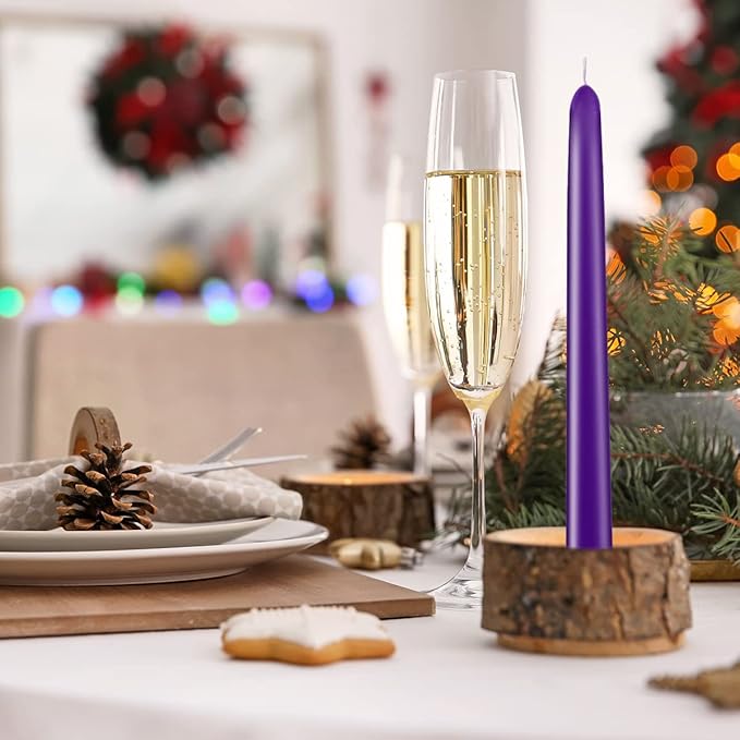 Purple 10-inch Set of 8 Cone-Shaped Candles, Perfect for Dinner - Smoke-Free and odorless Cone-Shaped Candles Burn for a Long time