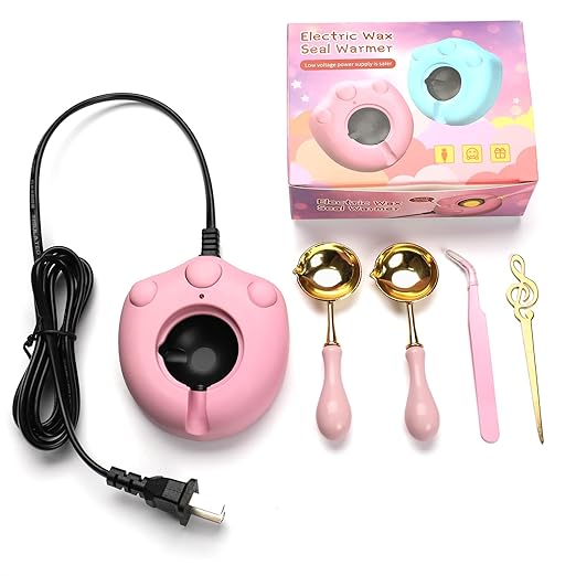 Electric Wax Seal Warmer, Andotopee Wax Sealing Melter with 2pcs Spoons, Tweezers, Stir Pin, Great Melting Furnace Kit Fast Melting WaxSeal Bedas for Envelope Stamp Seals Craft, Pink