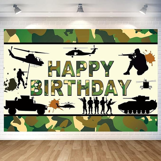 Camo Birthday Party Backdrop Camouflage Happy Birthday Banner Army Military Photography Background for Welcome Soldier Party Decorations Supplies 70.8 x 47.2 Inch