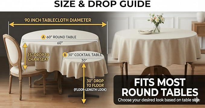 10 Pcs 90 Inch Round Tablecloth, White Polyester Table Cover, Soft, Easy to Iron & Reusable for Dining Room, Wedding, Party, Indoor & Outdoor Use - Image 3