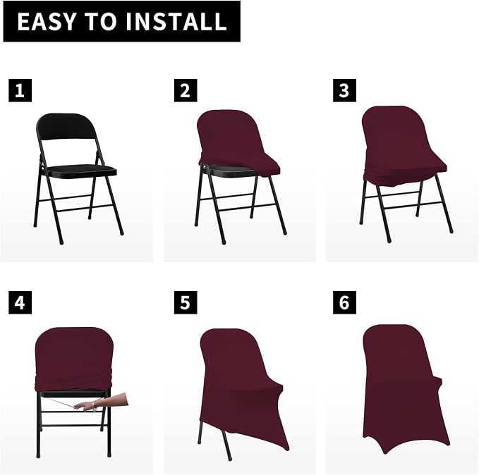 HAINARverS Folding Chair Covers for Wedding, 10pcs Burgundy | Stretch Spandex Washable Fabric Chair cover, Decoration Chair Cover for Wedding, Party, Banquet, Birthday, Conference, Event - Image 6