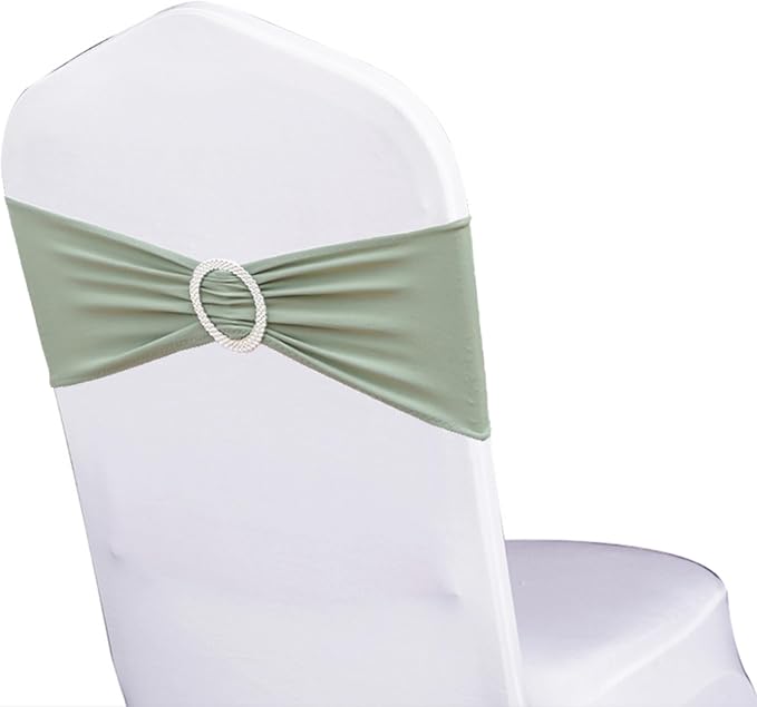 Pack of 50 Spandex Sage Green Chair Sashes for Wedding Elastic Chair Bands with Buckle Slider, Stretch Chair Bows for Party, Without White Chairs Covers (Sage Green) by WENSINL