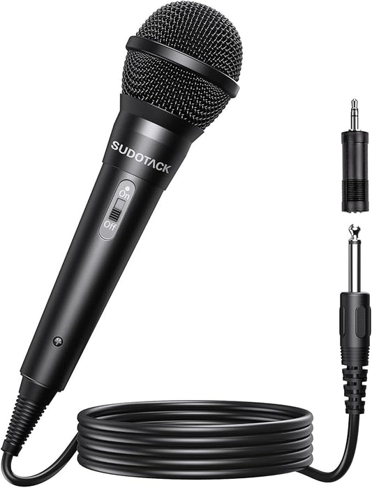 SUDOTACK Karaoke Microphone Wired Handheld: Dynamic Vocal Mic for PA System Speakers AMP with 9.84ft Cable and ON/Off Switch 1/4” Plug for Public Speaking
