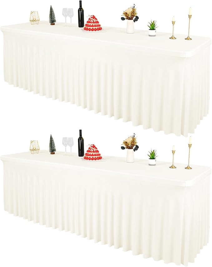 2 Packs Ivory Spandex Table Clothes for 8 Ft Tables by REWOMC
