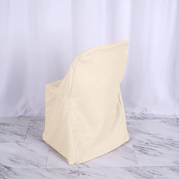 Tableclothsfactory 5PCS Beige Linen Polyester Folding Chair Cover Dinning Chair Slipcover for Wedding Party Event Banquet Catering - Image 2