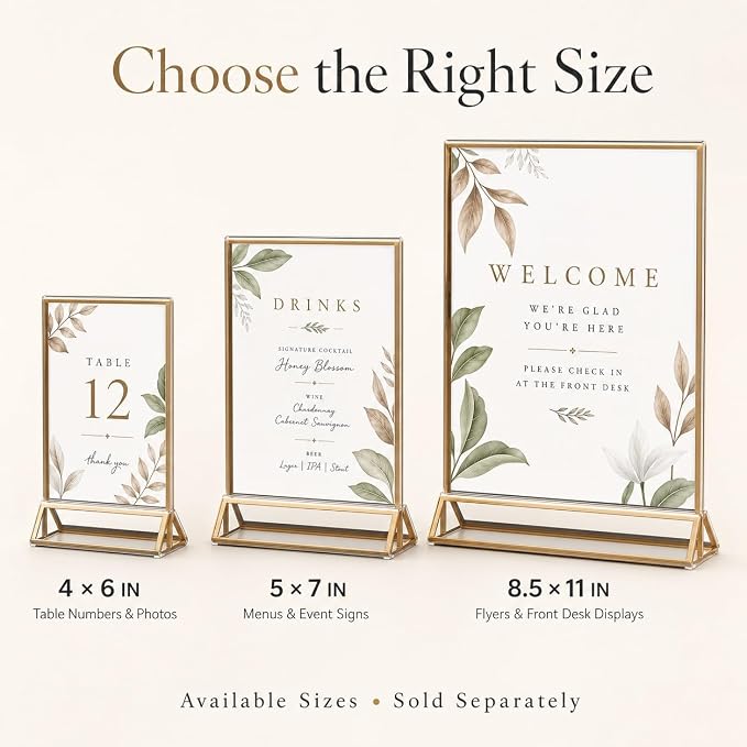 14 Pack Acrylic Sign Holder 8.5x11 Gold Frames, Wedding Table Number Holders Double Sided Vertical Clear Display Stand, Picture Holders for Tables, Menus, Flyers, Party and Office Decor - Image 2