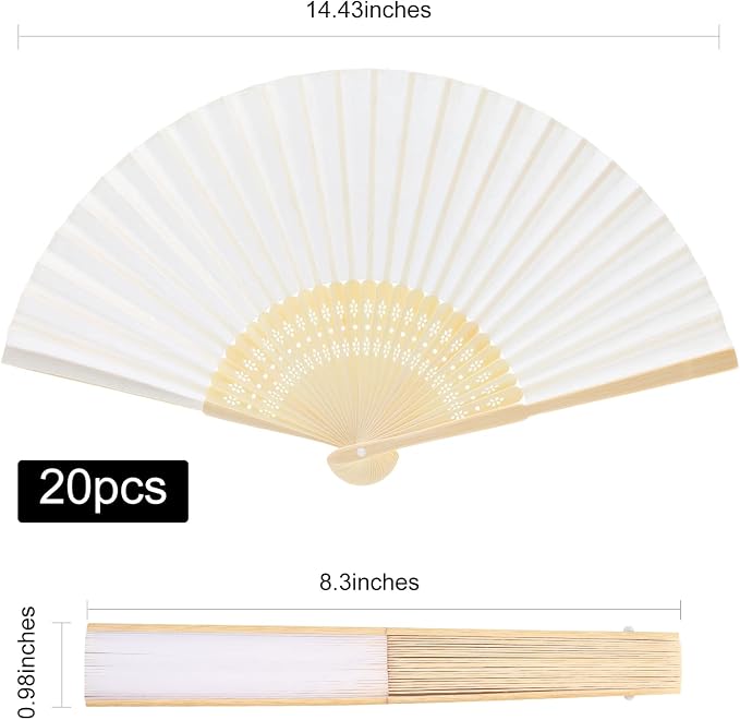 FEPITO 20 Pieces White Handheld Paper Fan | Paper Folding Fans with Bamboos for Wedding Gift, Party, Home - Image 2