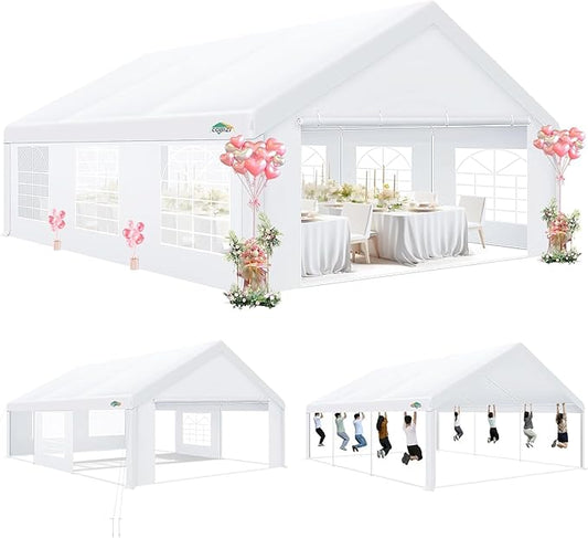 COBIZI 20x20 Party Tent Heavy Duty, Large Outdoor Wedding Tents for Parties with 6 Sidewalls & Built-in Sandbags,Waterproof Event Canopy Gazebo Temporary Shelter Carport,Camping,Patio,Windproof