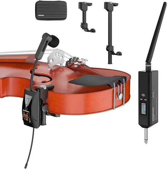 UHF Wireless Violin Cello Microphone System Violin Pickup Clip-on Instrument Microphones with Transmitter and Receiver for Musicians, Teachers, Stage Performances, Active PA Systems, 196ft Range