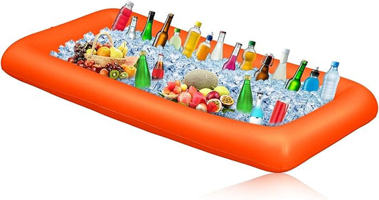 Leitee Inflatable Serving Bar with Drain Plug 52 x 24 x 5'' Inflatable Ice Serving Buffet Bar for Party Food Cooler Buffet Drink(Orange,Basic Style)