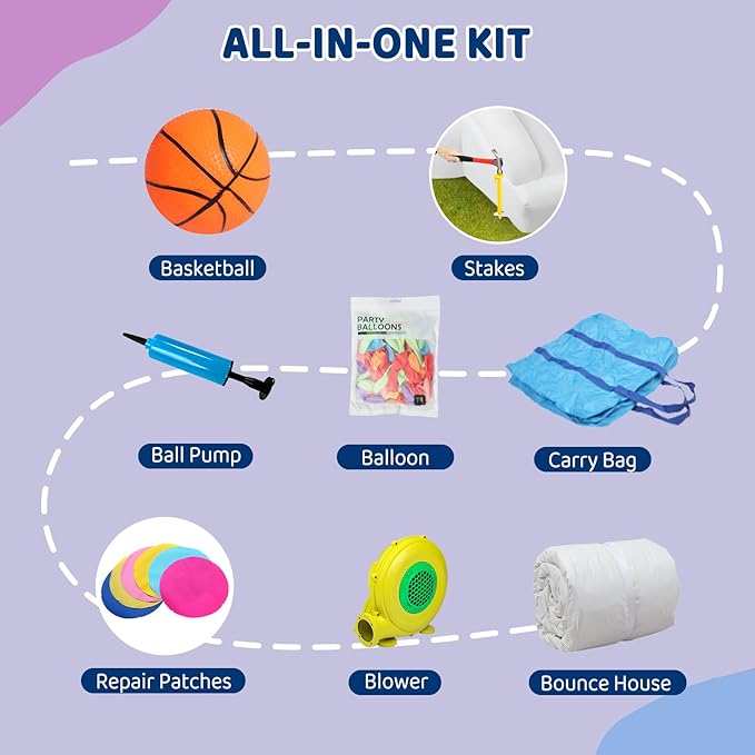 (2025 New) JOYMOR Bounce House for Kids (12FTx10FTx7.2FT) with Slide, Balloons, Spacious Bouncer, White Bounce House for Kids Birthday Party w/Blower 30s Set-up, Portable Bag (Cake)