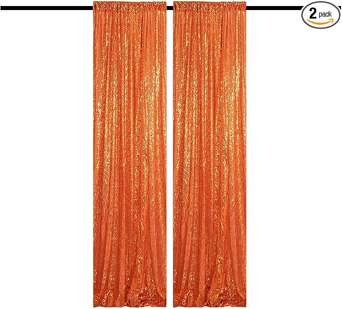 Orange Sequin Backdrop Curtains 2FT x 8FT 2 Panels by TCBESTO