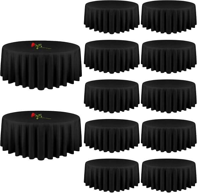 12 Pack Round Tablecloth 120 inch Black Table cloths for Round Tables,Stain and Wrinkle Resistant Washable Polyester Tablecloths Black Table Cloth 120 Inch Round Table Cloth for Wedding Party Birthday by YMHPRIDE