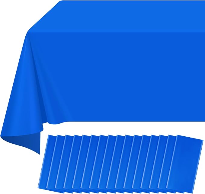 16 Pack Blue Plastic Tablecloth for Rectangle Tables, Premium Decorative Royal Blue Disposable Table Cloths for Parties, Rectangle Party Table Cover for Birthday, Wedding, Anniversary, 54 x 108 Inch by RAGNHILD
