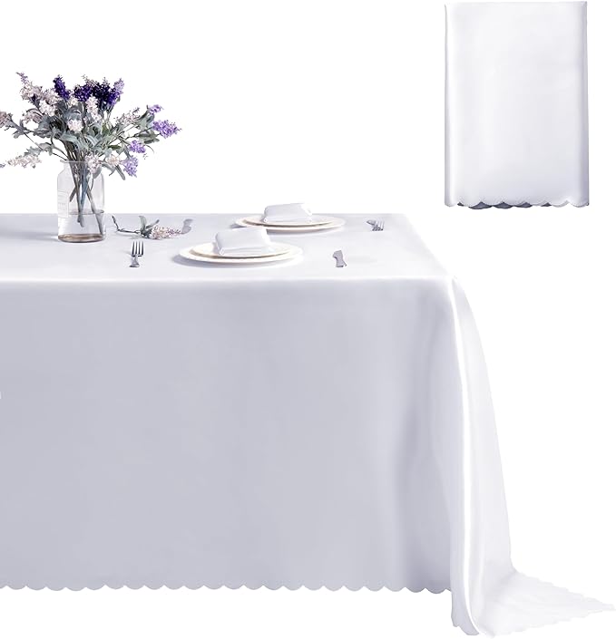 1 Pack Rectangle Satin Tablecloth 60 x 84 Inches Table Cover, Bright Overlay Table Cloth Silky Smooth Fabric Tablecloth Table Decor for Wedding Banquet Table Decoration, White