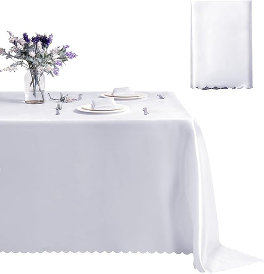 1 Pack Rectangle Satin Tablecloth, 60 x 102 Inches, White Solid, Formal/Romantic Wedding Banquet Table Decor