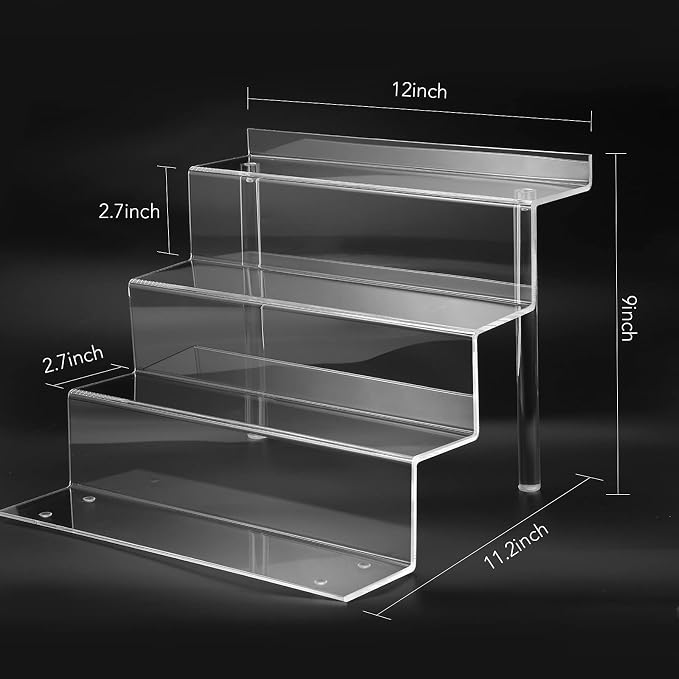 bigantss 12 Inch Acrylic Shelf for Perfume Organizer in 3 Pack, 4 Tier Funko POP Shelves, Cologne Organizer Tiered Riser Display Stand, Acrylic Display for Decoration - Image 2
