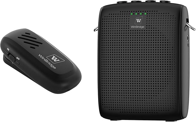 WinBridge Wireless Voice Amplifier with Bluetooth Lavalier Lapel Microphone for Teachers,Portable Speaker and Wireless Clip On Microphone System, Mini Megaphone Speaker Mic Set 15W 2600mAh WB005