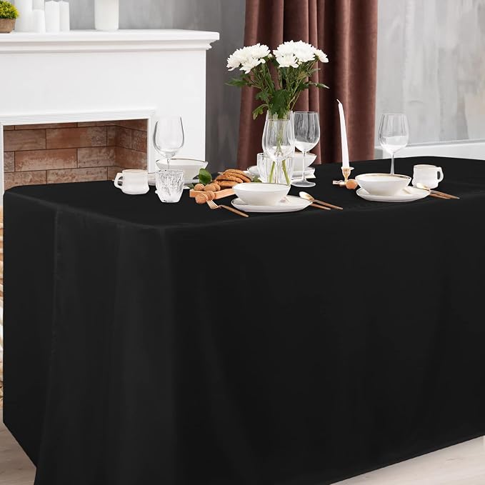 Obstal 4 Pack Black Tablecloth Fitted Table Clothes for 6 Foot Rectangle Tables - Water Resistant Washable Fabric Polyester Rectangle Table Cover for Outdoor/Indoor Uses?72L x 30W x 30H Inches, Black? | Water Resistant Washable Fabric Polyester Rectang... - Image 2