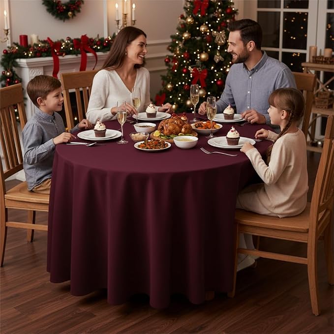 Fitable 6 Pack Burgundy Tablecloths 70 Inch Round for 36"-48" Tables - Image 2