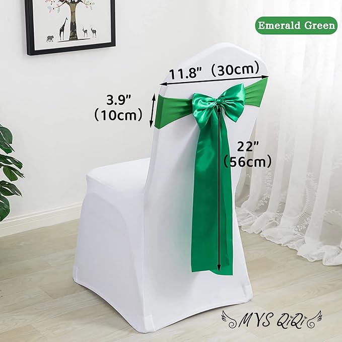 Pack of 50 Spandex Chair Bands - Satin Chair Sashes with Stretch for Wedding & Events (50 Pcs Emerald Green) - Image 2