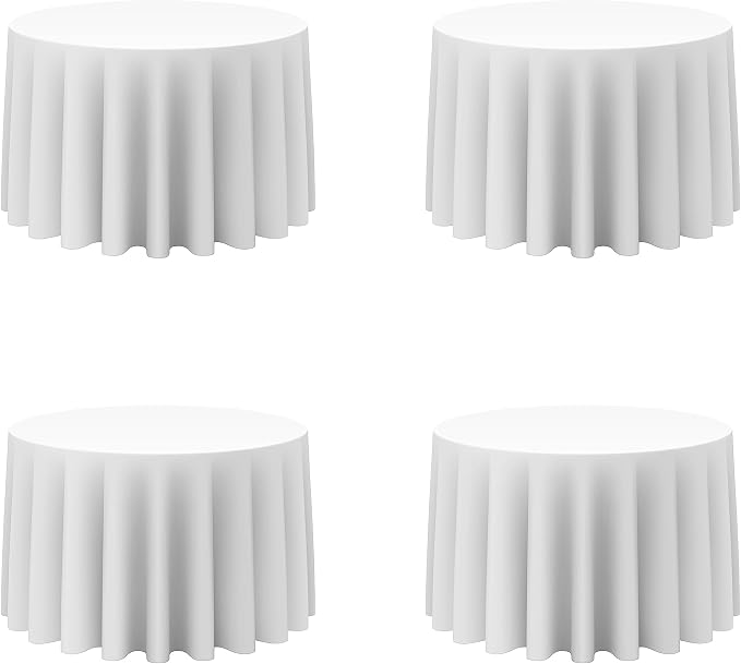 BRILLMAX 4 Pack White Round Tablecloths 108 Inch for 48" Tables | 150 GSM Polyester Fabric, Floor Length Drop, Water, Stain & Wrinkle Resistant Cloth Cover for Wedding Reception Banquet Party by BRILLMAX