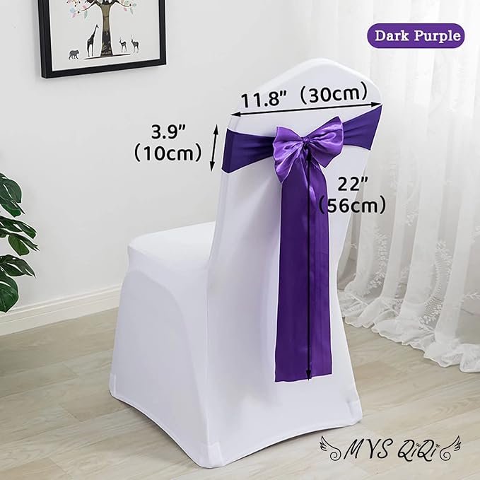 Pack of 20 Spandex Chair Bands Satin Sashes Ribbons Bows Stretch for Wedding Party Events Banquet Hotel Home Kitchen Cover Decoration (20 PCS Dark Purple) - Image 2