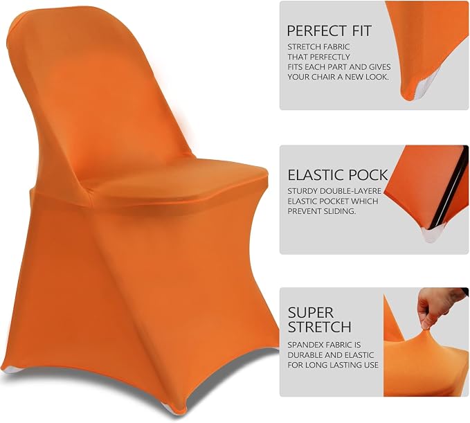 HAINARverS Folding Chair Covers for Wedding, 10pcs Orange | Stretch Spandex Washable Fabric Chair cover, Decoration Chair Cover for Wedding, Party, Banquet, Birthday, Conference, Event - Image 4