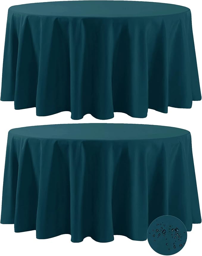 Fokitut 2 Pack Waterproof Round Tablecloth, 120 Inch, Stain Resistant and Wrinkle Polyester Table Cloth, Fabric Table Cover for Kitchen Dining, Wedding, Party, Holiday Dinner-Peacock Blue by BalsaCircle
