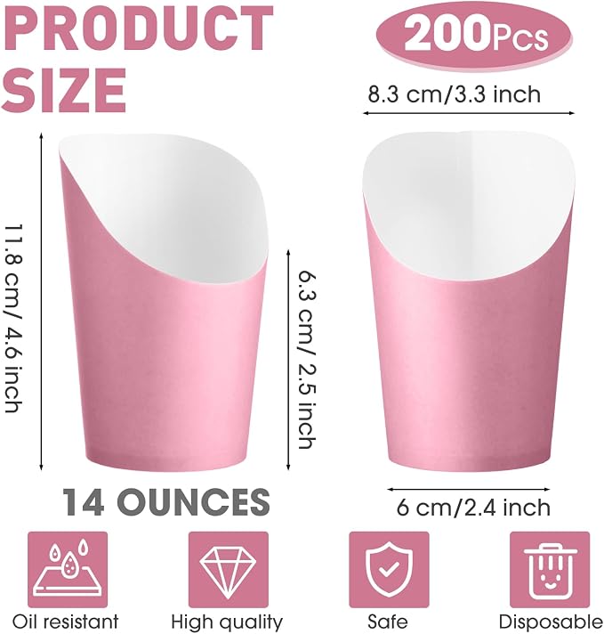 Amyhill 200 Pcs French Fries Holder 14 oz Charcuterie Cups Disposable Take out French Cups Waffle Paper Popcorn Boxes Disposable Sandwich Paper Holder for Wedding Birthday(Pink) - Image 2