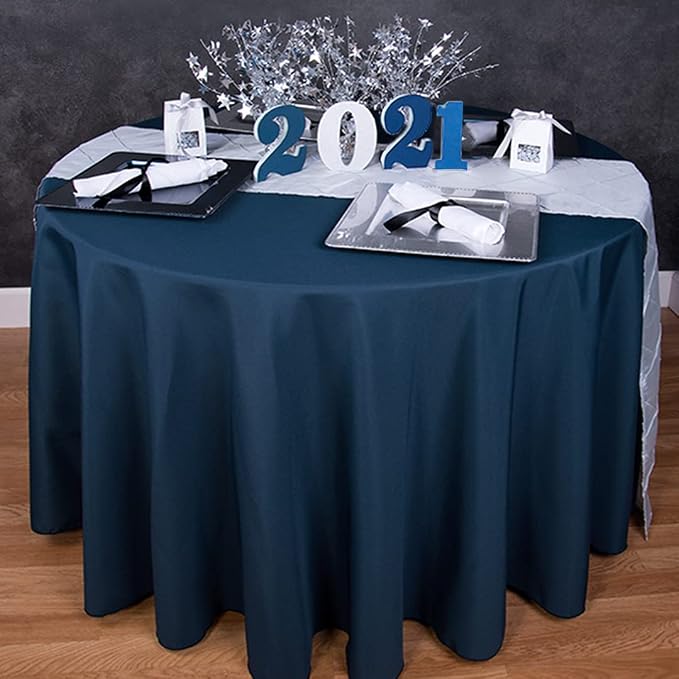 LTC LINENS 5 Pack 108 Inch Round Tablecloths Navy Blue - Great for 48 Inch Round Table Floor Length - Wrinkle Resistant Polyester Fabric Cloth for Wedding - Image 5