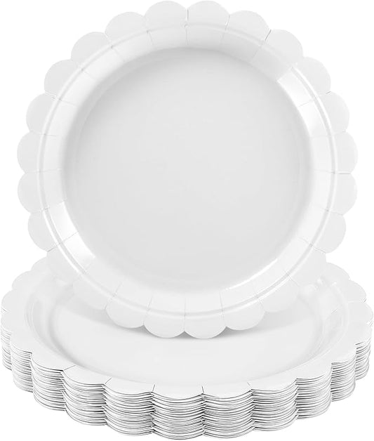 30 Pcs Scalloped Plates 9 Inch Disposable White Paper Plates Cute Dessert Cake Plate Dinner Party Plate for Wedding, Birthday, Graduation