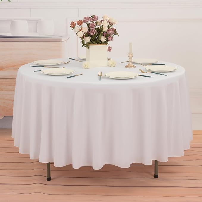 10 Pack Round Tablecloth White Round Tablecloth 90 Inch Table Cloths Washable Polyester Fabric Bulk Linen Tablecloths Table Cover for Parties Wedding Banquet Buffet Dinning - Image 5
