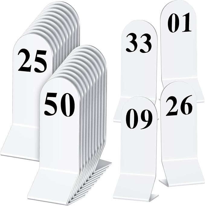 Remerry 50 Pcs Table Numbers 1-50 Acrylic Double Sided Number Cards for Restaurant Acrylic Tent Table Holders Tent Cards Wedding 2.36 x 6.3 Inch (White) by Remerry