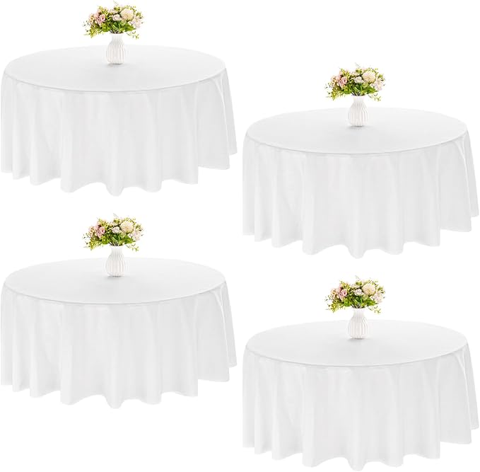 4 Pack Round Tablecloth 70 Inch Polyester Washable Fabric Table Covers for Wedding Dining Table Buffet Parties Banquet（White） by JALANCY