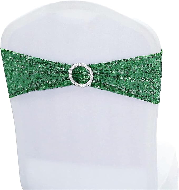 NC Sequin Chair Sashes Spandex, Pack of 6 Sequin Stretch with Buckle Chair Bands for Wedding Banquet Birthday Graduation Party St.Patrick's Day Chair Decorations (Green, 6pcs) by NCHomeProducts